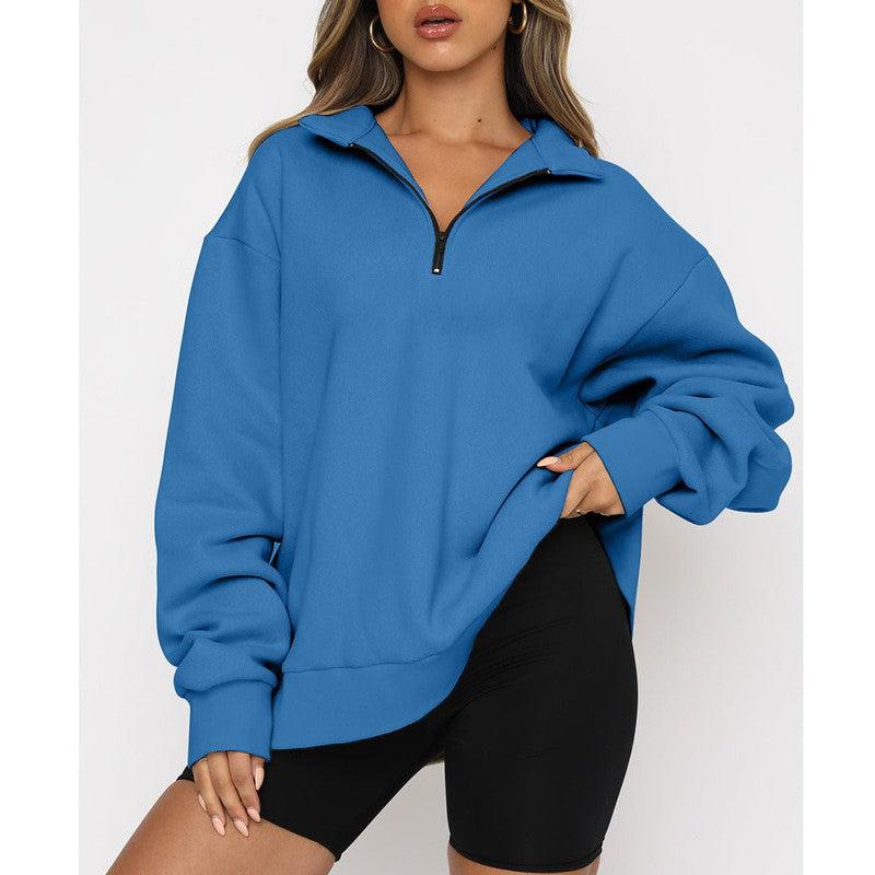 Cheky - Women Sweatshirts Zip Turndown Collar Loose Casual Tops Clothes