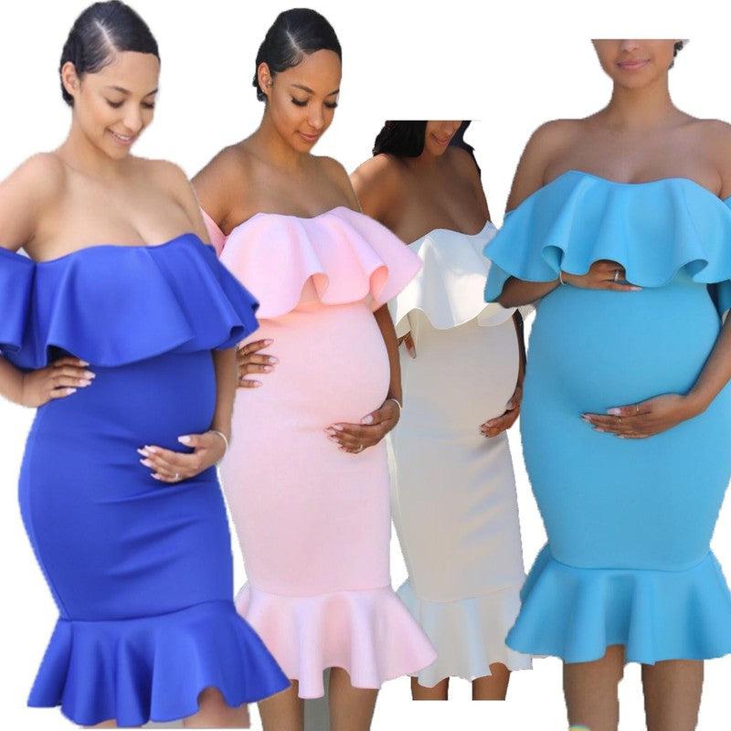 Cheky - Women Elastic Pregnant Women Ruffles Dress