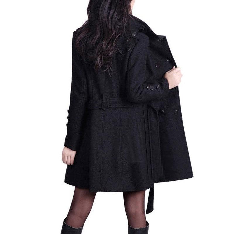 Cheky - Korean Style Slim Waist Plus Size Woolen Mid-length Woolen Coat