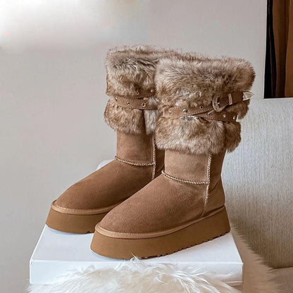 Cheky - Northeast Snow Winter Fleece-lined Platform Cotton-padded Boots