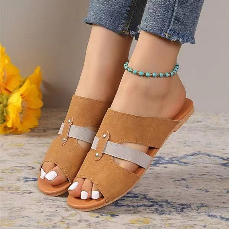 Cheky - New Fish Mouth Sandals With Belt Buckle Design Summer Beach Shoes For Women Fashion Casual Low Heel Flat Slides Slippers