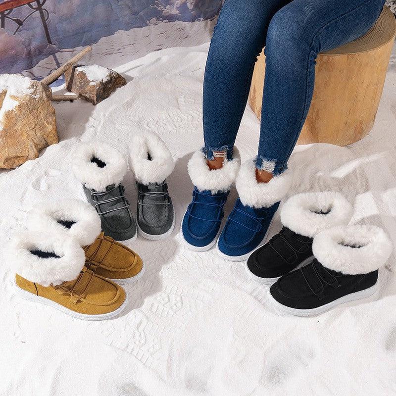 Cheky - Winter Fleece Snow Boots For Women New Style Furry Casual Flat Plush Shoes Women's Warm Ankle Boots