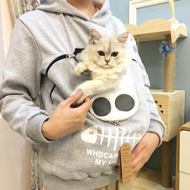 Cheky - Women Hoodie Sweatshirt With Cat Pet Pocket Design Long Sleeve Sweater Cat Outfit