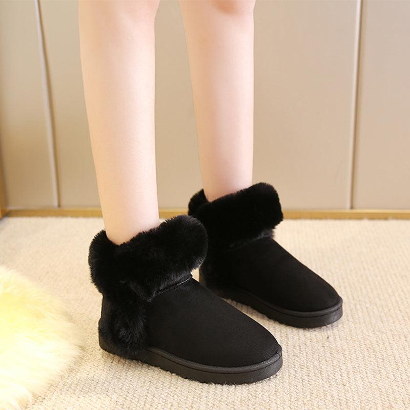 Cheky - Snow Boots For Women Students Winter Warm Slip On Fluffy Platform Comfy Fleece Ankle Boots Non-slip Plush Cotton Shoes