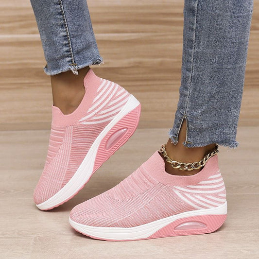 Cheky - New Stripe Design Mesh Shoes Fashion Slip On Air Cushion Shoes Breathable Round-toe Flats Women