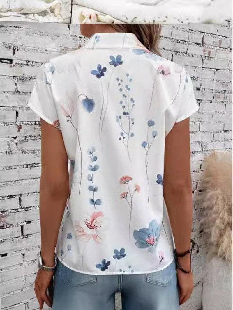 Cheky - Women's Casual Stand Collar Short-sleeved Digital Printed Top T-shirt