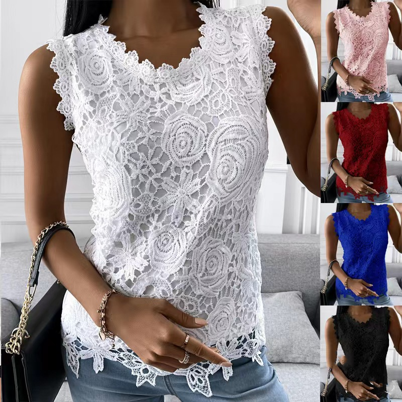 Cheky - Flowers Lace Vest Women Summer Tops S-5XL