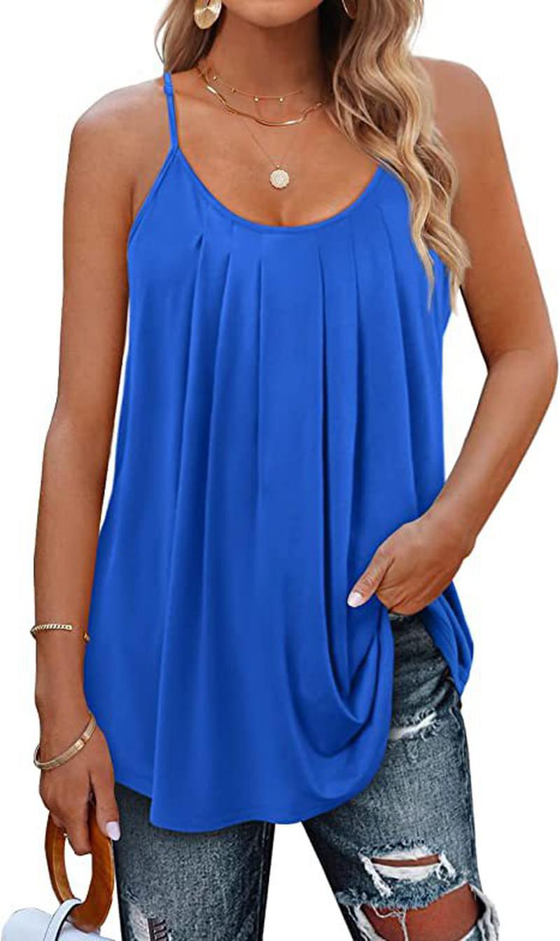 Cheky - Women's Summer Vest Pleated Spaghetti Strap Tank Top