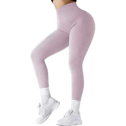 Cheky - High Waist Seamless Leggings Threaded Knitted Fitness Pants Solid Women's Slimming Sports Yoga Pants Elastic Running Sport Leggings