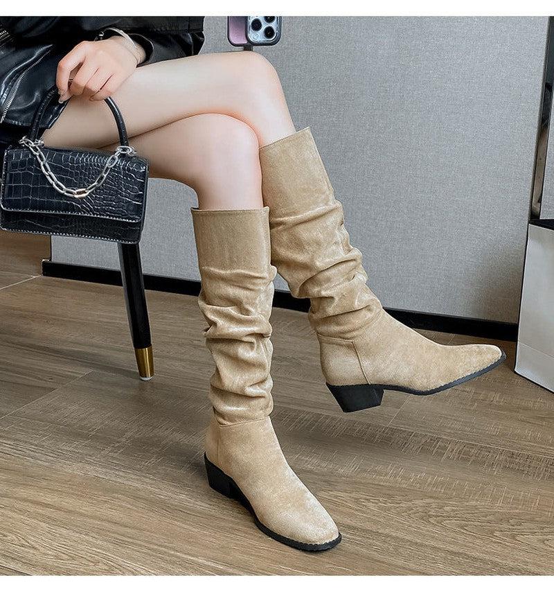 Cheky - French Mid-calf Thin Western Denim Boots