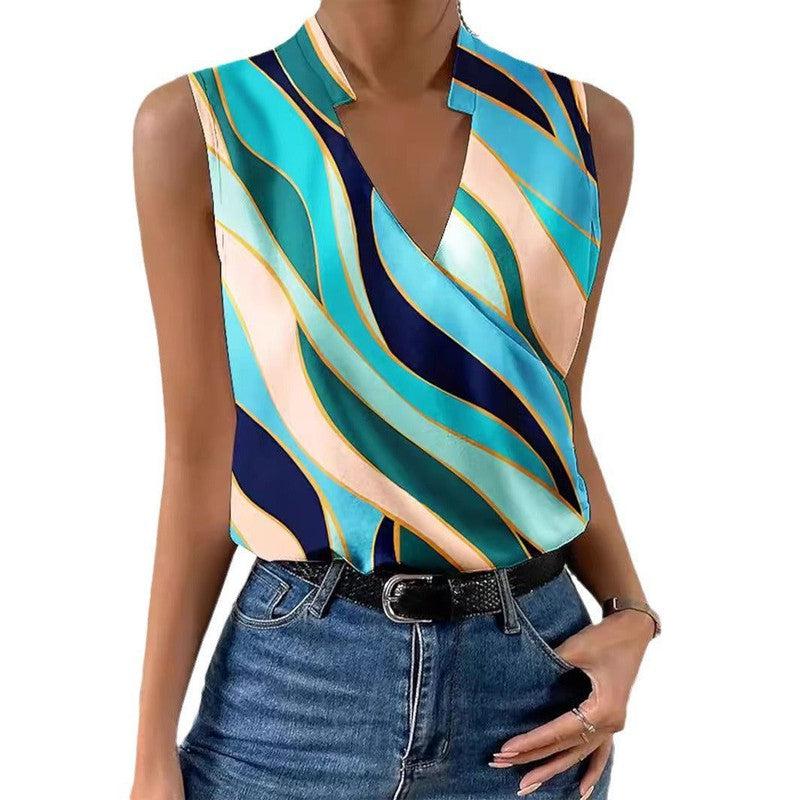 Cheky - Summer V-neck Seaside Atmosphere Top Shirt