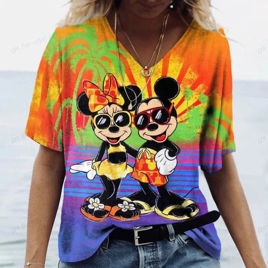 Cheky - New Women's T-Shirts Disney Mickey Mouse Print Top Fashion Simple Pattern T Shirts for Women Summer Leisure Female Streetwear ﻿