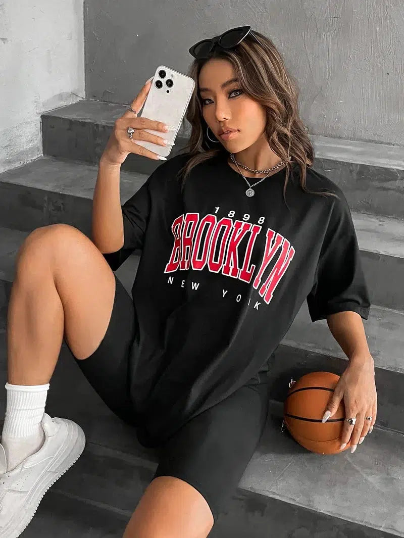 Cheky - Vintage 1898 Brooklyn New York Womens T-Shirts Oversize American Short Sleeve Casual Clothing Street Woman Tops