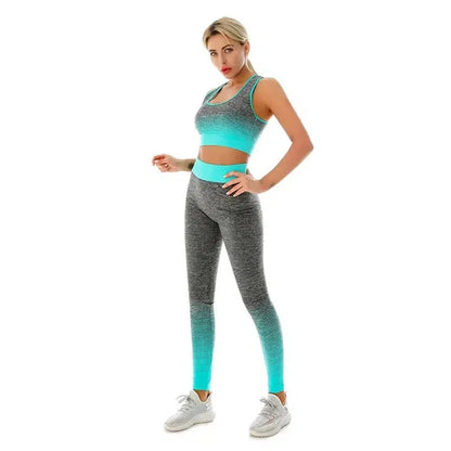 Cheky - 2 Piece Sets Womens Outfits Yoga Set Elastic Gradual Changing Sports Bra Tights Yoga Suit Set Fitness Workout Sports Leggings