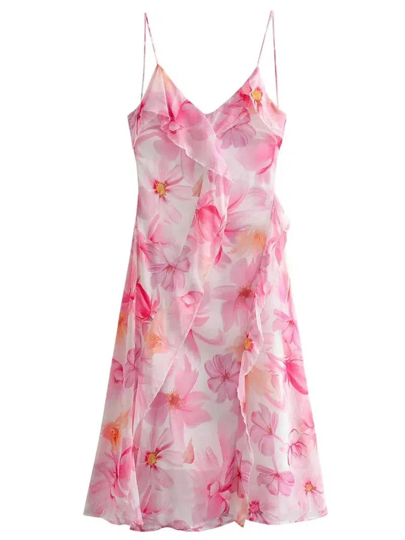 Cheky - Floral Backless Maxi Dress - Summer Lace-Up Beachwear