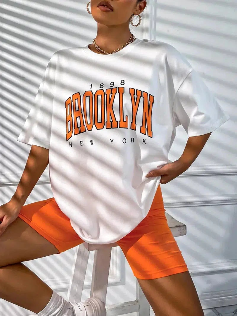 Cheky - Vintage 1898 Brooklyn New York Womens T-Shirts Oversize American Short Sleeve Casual Clothing Street Woman Tops