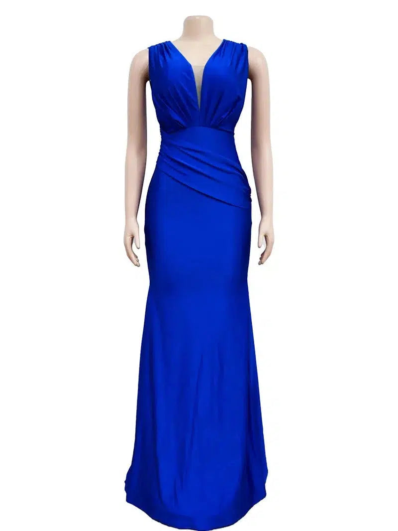 Cheky - Elegant Evening Dresses Long Patry Gown Sexy Deep V Sleeveless Mermaid Bodycon Maxi Robe Femme