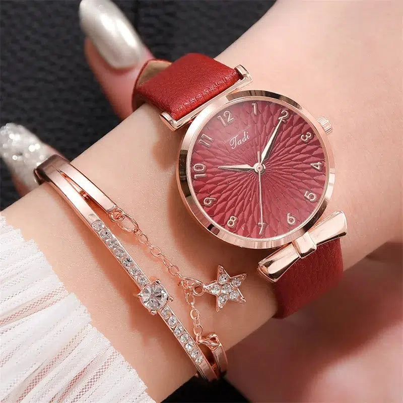 Cheky - 2pcs Set Luxury Women Bracelet Quartz Watches For Women Leather Watch Ladies Sports Dress Wrist Watch Clock Relogio Feminino