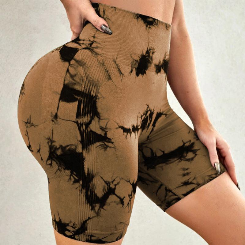 Cheky - Tie-dye Printed Yoga Pants Summer Quick-drying Fitness Shorts Sexy High-waisted Hip-lifting Leggings Women Pants