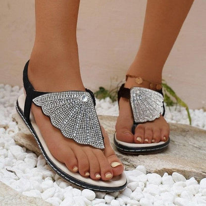 Cheky - New Rhinestone Shell Flip-Flops Sandals Summer Beach Shoes For Women Fashion Casual Low Heel Flat Slides Slippers