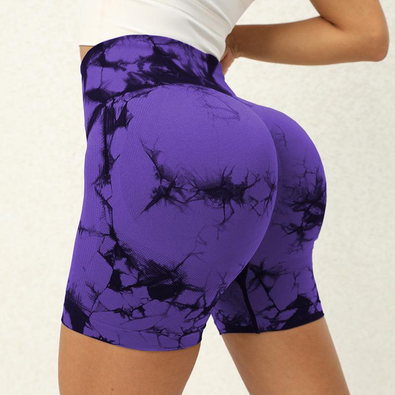 Cheky - Tie-dye Printed Yoga Pants Summer Quick-drying Fitness Shorts Sexy High-waisted Hip-lifting Leggings Women Pants