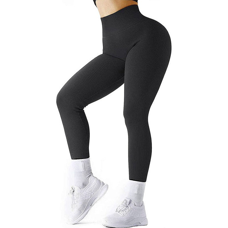 Cheky - High Waist Seamless Leggings Threaded Knitted Fitness Pants Solid Women's Slimming Sports Yoga Pants Elastic Running Sport Leggings