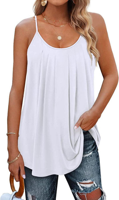 Cheky - Women's Summer Vest Pleated Spaghetti Strap Tank Top