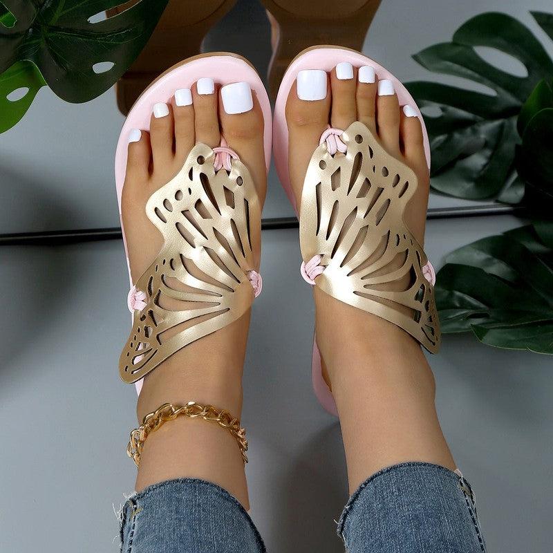 Cheky - Fashion Hollow Butterfly Flip-Flops Summer Sandals For Women Casual Beach Shoes New Low Heel Flat Slides Slippers