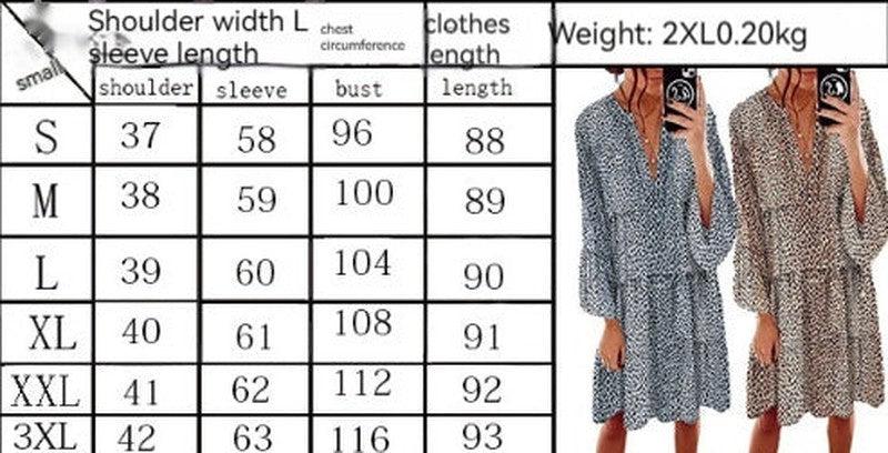 Cheky - Women's Clothing Leopard Print V-neck Plus Size Loose Long Sleeve Dress