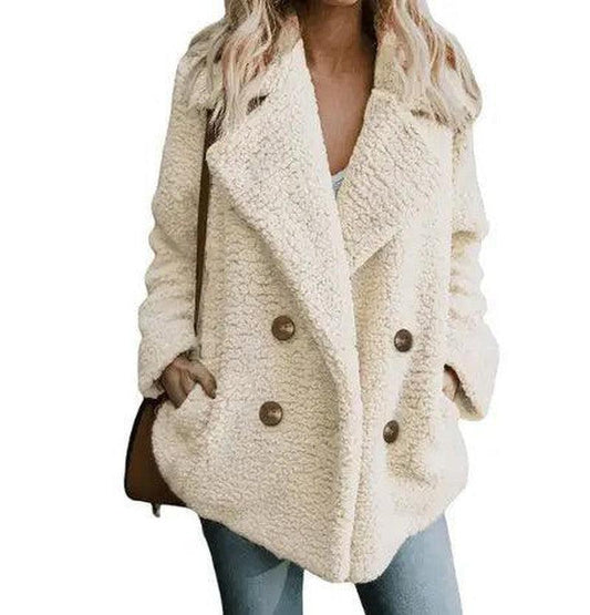 Cheky - Autumn and Winter Women's Plush Button Lapels Pocket Coat