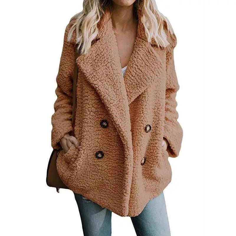 Cheky - Autumn and Winter Women's Plush Button Lapels Pocket Coat