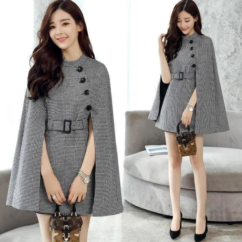 Cheky - Design Wool Cape Lace-up Collar Coat