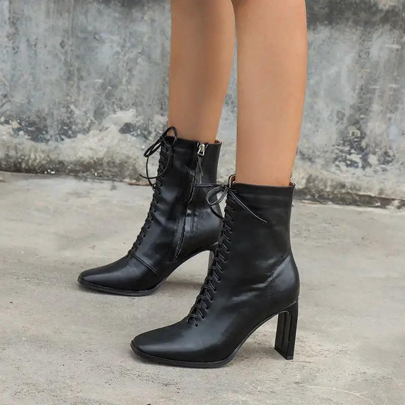 Cheky - European And American Foreign Trade New Front Lacing Heel Boots For Women