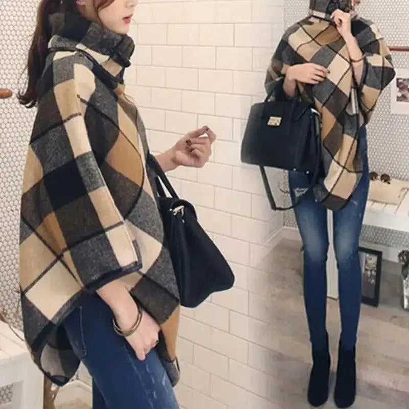 Cheky - Fashion All-Match Women's Plaid Shawl Woolen Coat