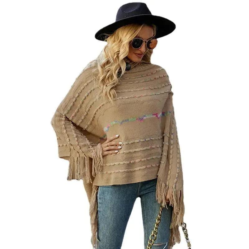 Cheky - Lapel Button Pullover Shawl Women's Knitted Cape