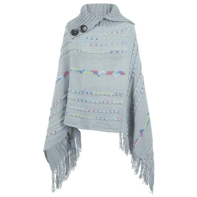 Cheky - Lapel Button Pullover Shawl Women's Knitted Cape