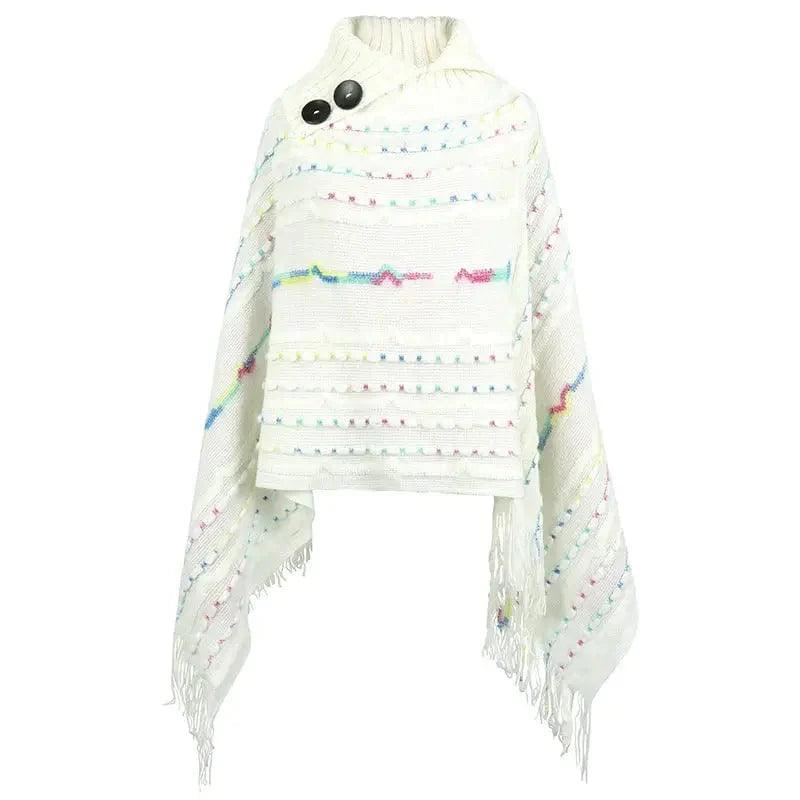 Cheky - Lapel Button Pullover Shawl Women's Knitted Cape