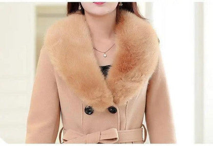 Cheky - Large fur collar woolen coat