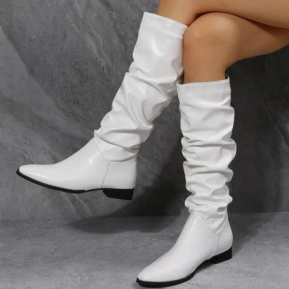 Cheky - Long Boots White Cowboy Boots Women Pointed Toe Shoes