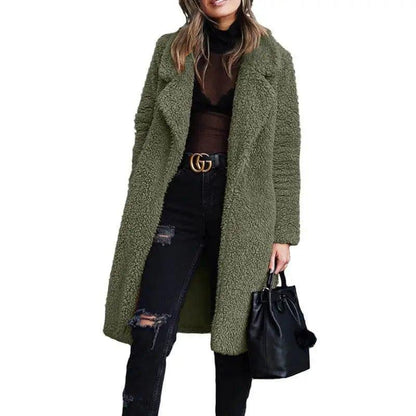 Cheky - Long sleeve lapel lamb wool coat