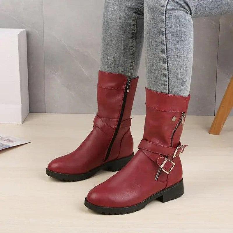 Cheky - Low Heel Belt Buckle Fashion Martin Boots Women