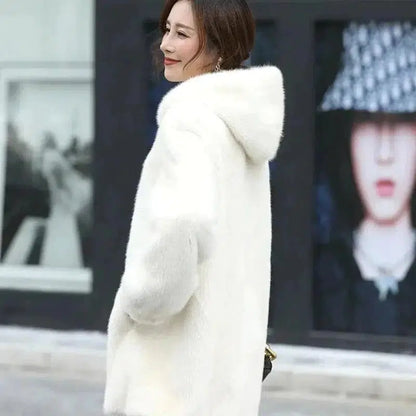 Cheky - New Female Mink Fur Coat With Hood