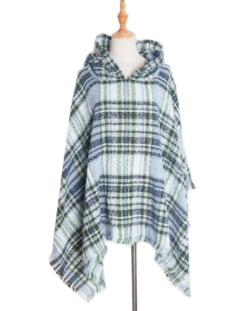 Cheky - Spring Autumn And Winter Plaid Ribbon Cap Cape And Shawl