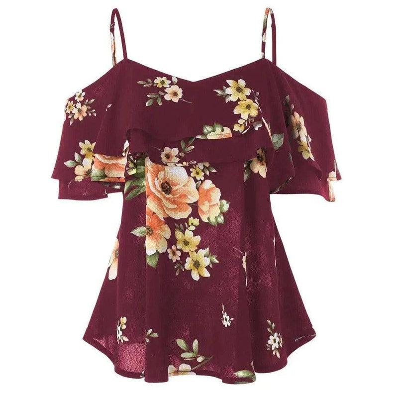 Cheky - Strapless floral chiffon shirt