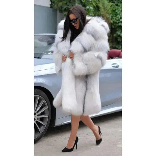 Cheky - Women's hooded long fashionable fur coat