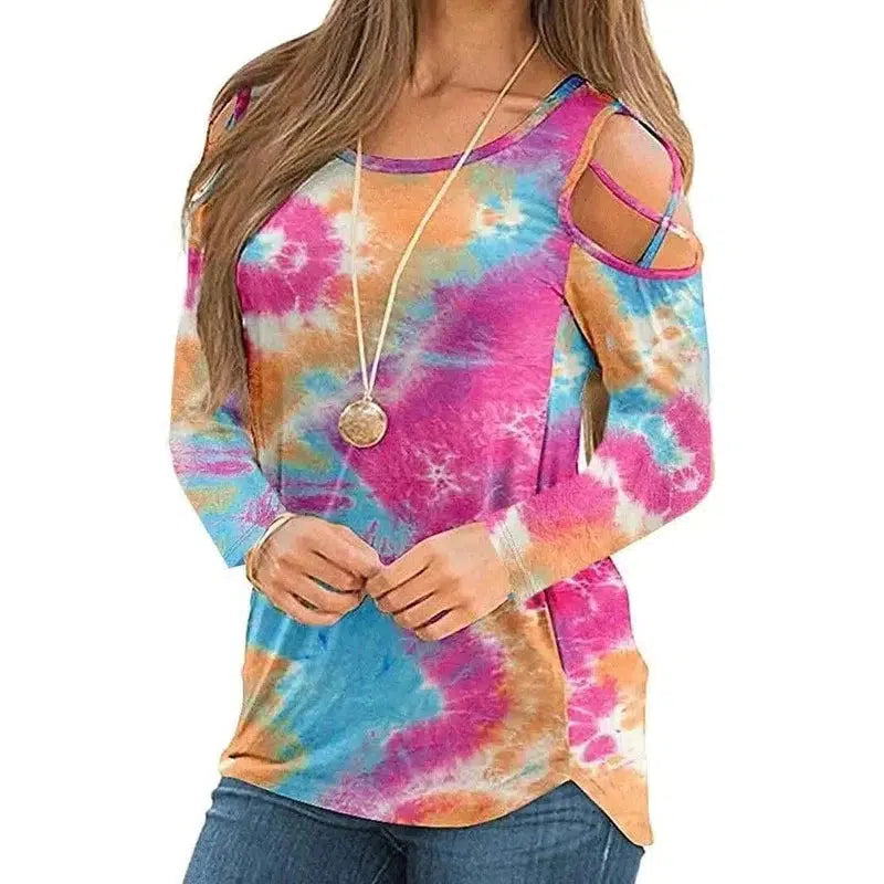 Cheky - Women's Printed Long Sleeve Off Shoulder T-Shirt Women's Top